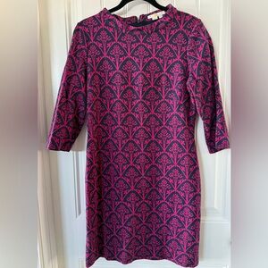 Boden Fuchsia and Navy Long Sleeve Dress
